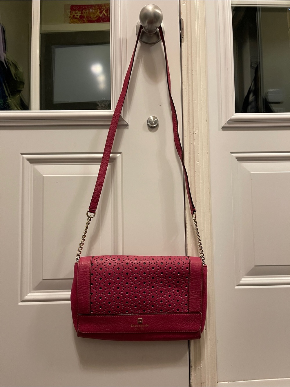kate spade Hot Pink Perforated Leather Crossbody Bag